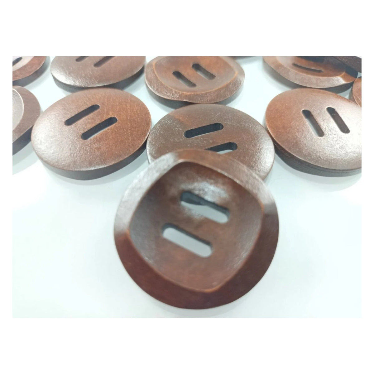 10pcs 30mm Slotted Curved Dark Coffee Brown Wooden Buttons