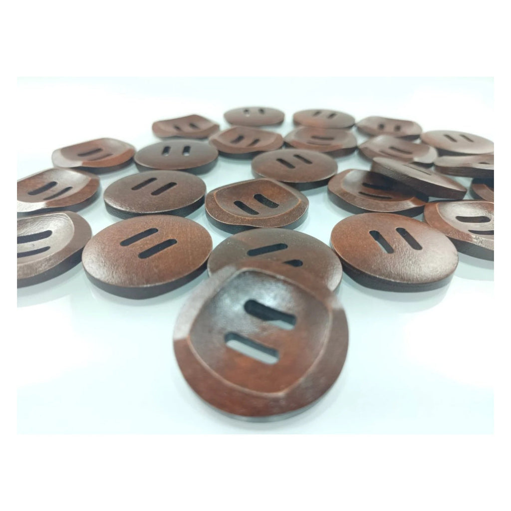 10pcs 30mm Slotted Curved Dark Coffee Brown Wooden Buttons