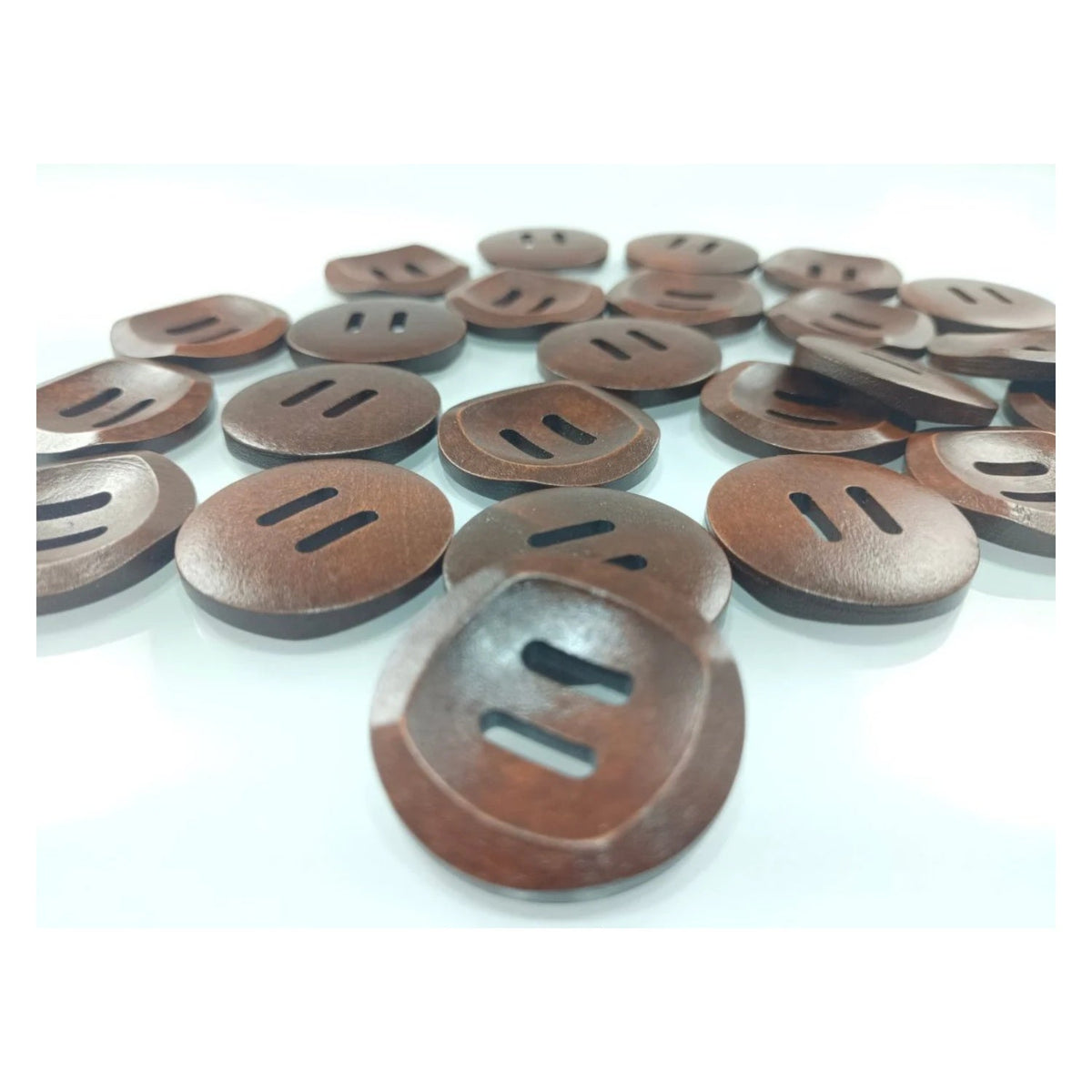 10pcs 30mm Slotted Curved Dark Coffee Brown Wooden Buttons