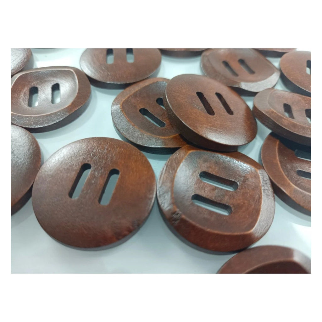 10pcs 30mm Slotted Curved Dark Coffee Brown Wooden Buttons