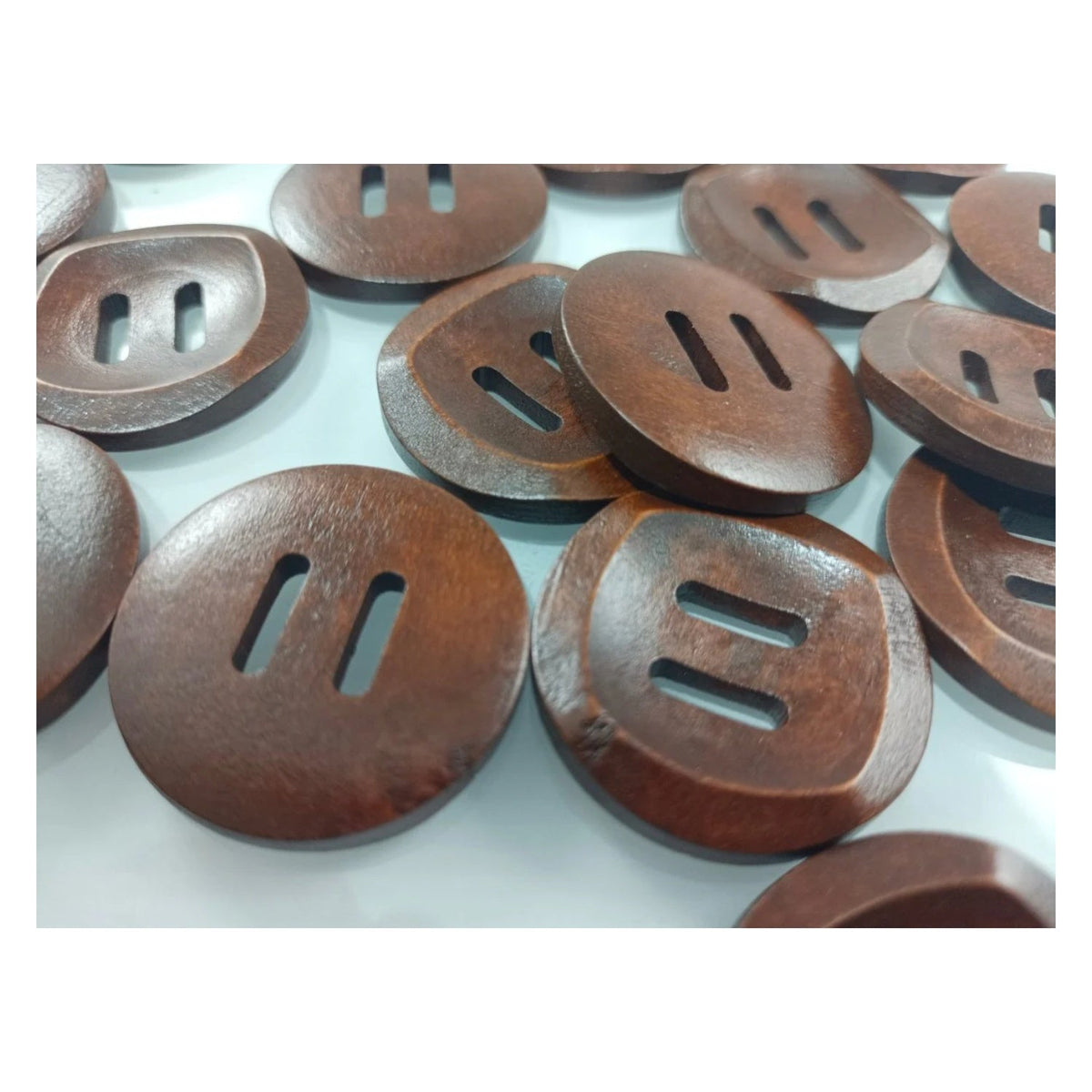 10pcs 30mm Slotted Curved Dark Coffee Brown Wooden Buttons