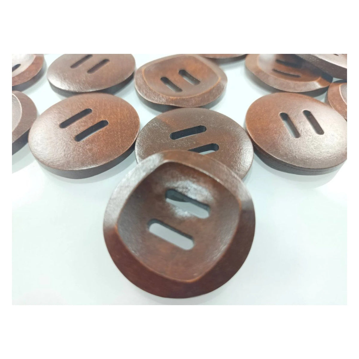 10pcs 30mm Slotted Curved Dark Coffee Brown Wooden Buttons