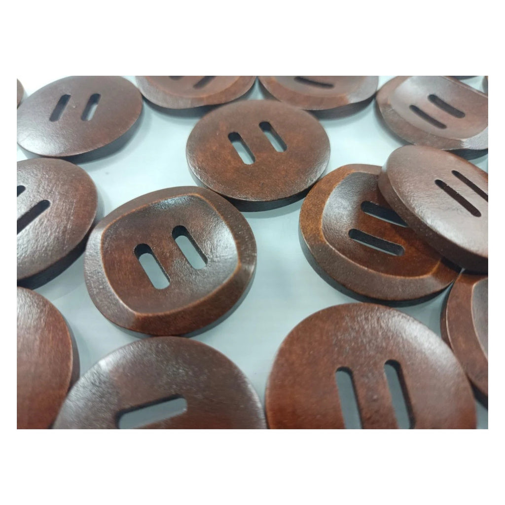 10pcs 30mm Slotted Curved Dark Coffee Brown Wooden Buttons