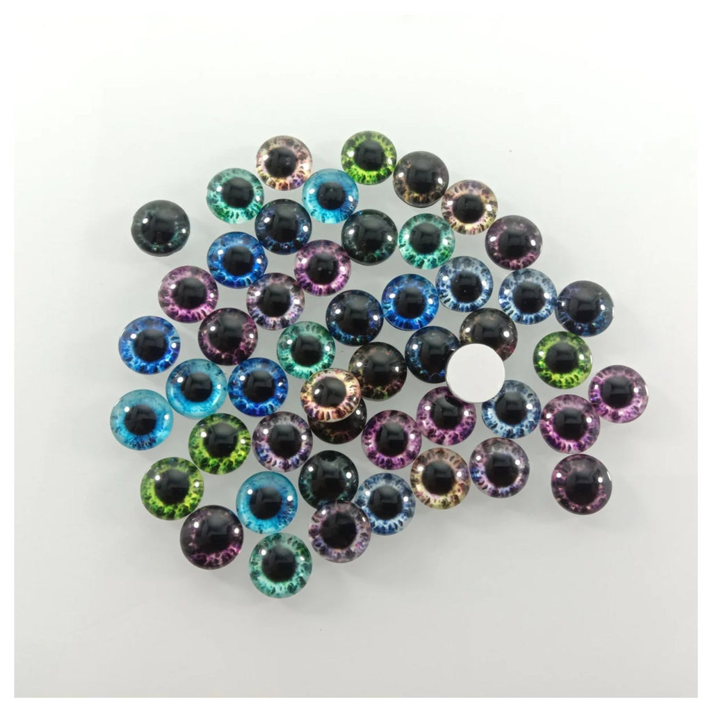 60pcs Mixed Dragon Eyes Round Glass Cabochon Flatback