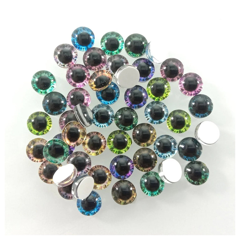 60pcs Mixed Dragon Eyes Round Glass Cabochon Flatback
