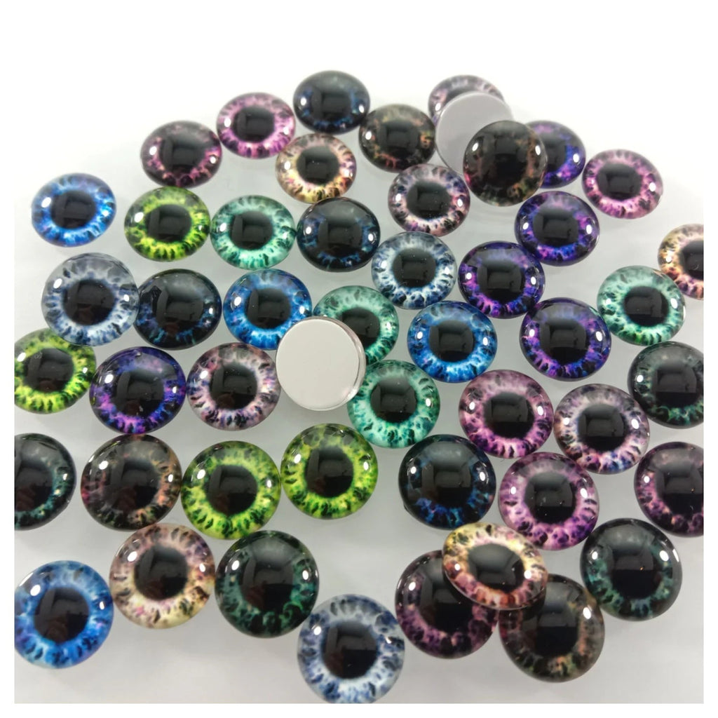 60pcs Mixed Dragon Eyes Round Glass Cabochon Flatback