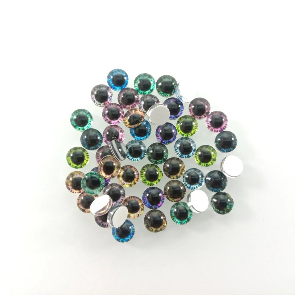 60pcs Mixed Dragon Eyes Round Glass Cabochon Flatback
