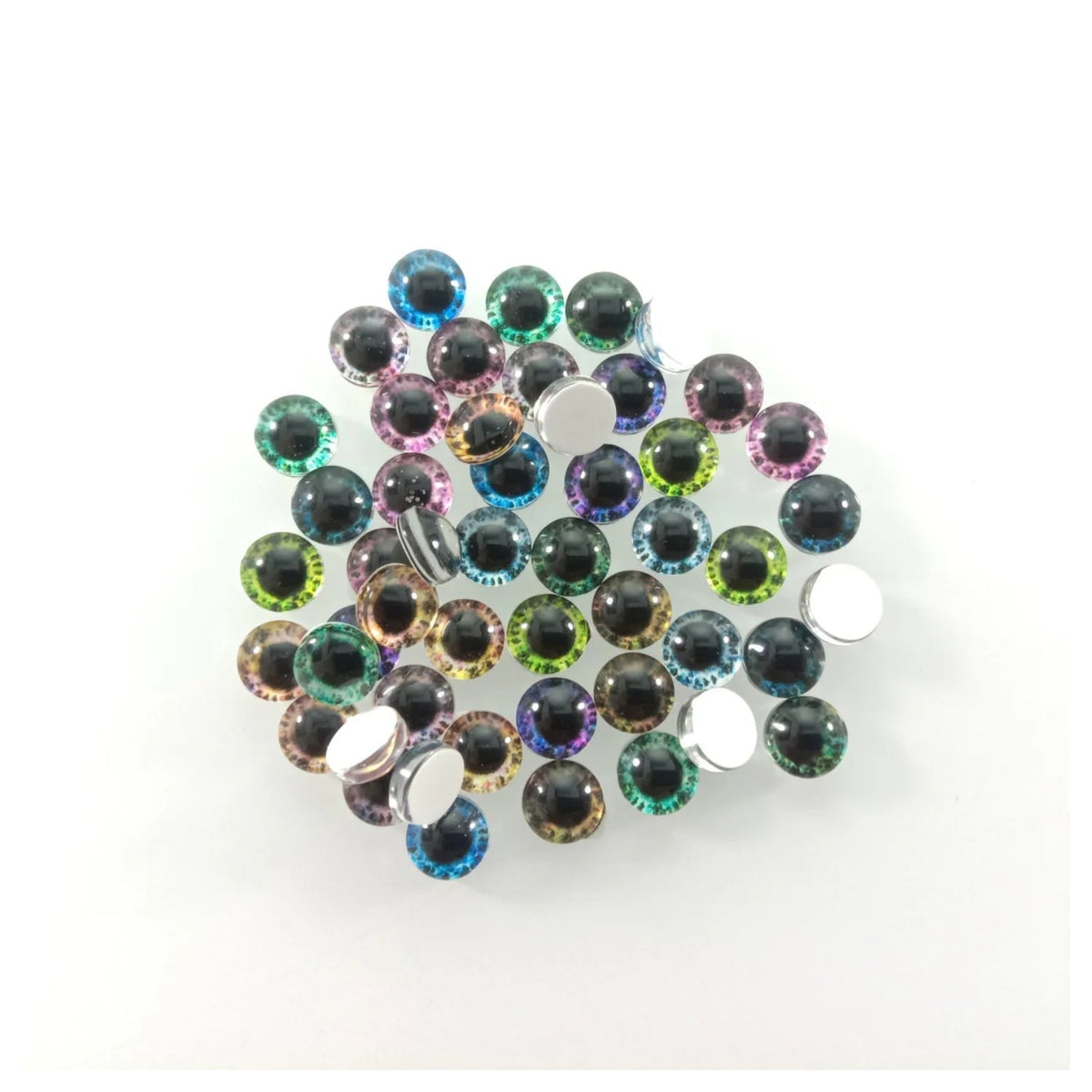 60pcs Mixed Dragon Eyes Round Glass Cabochon Flatback