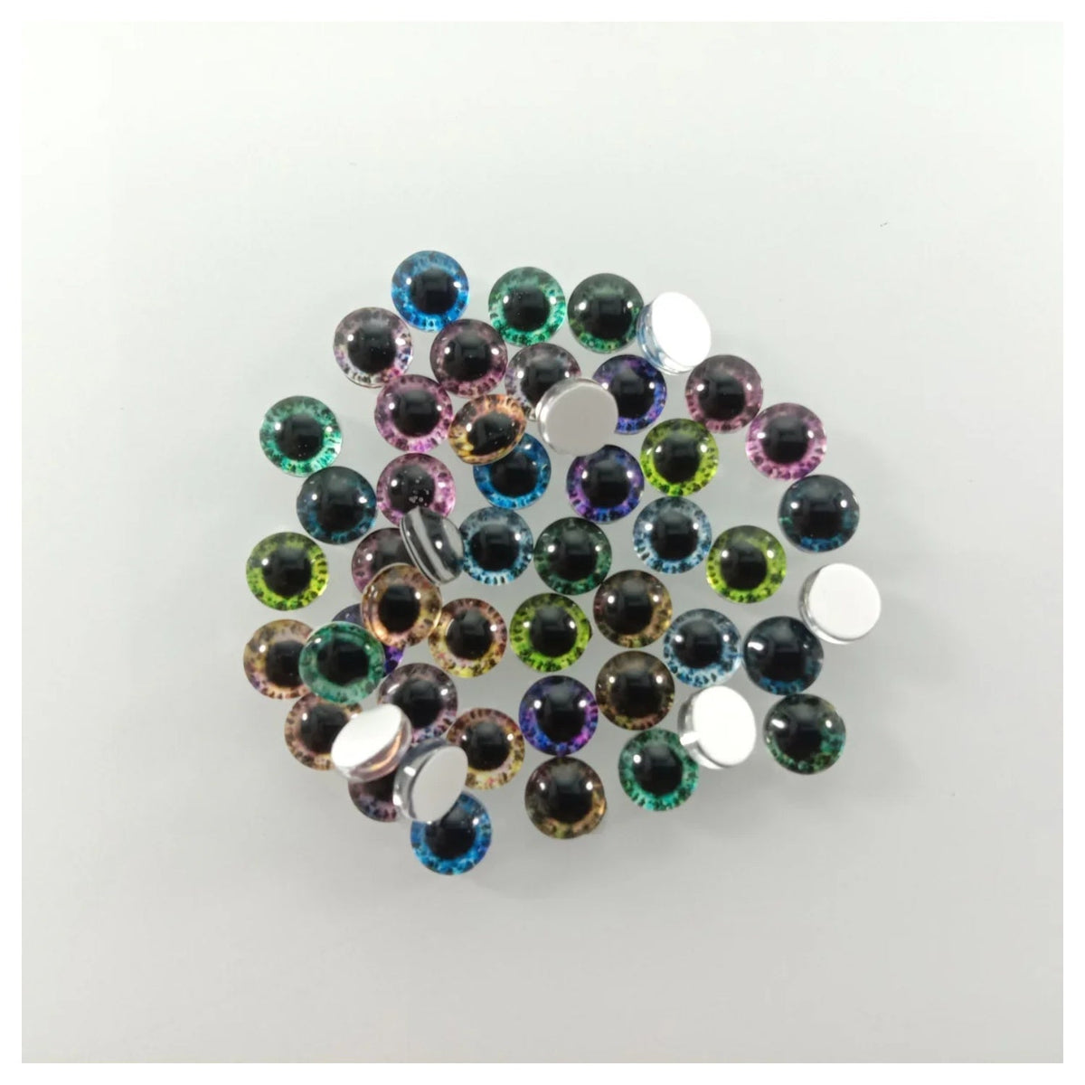 60pcs Mixed Dragon Eyes Round Glass Cabochon Flatback