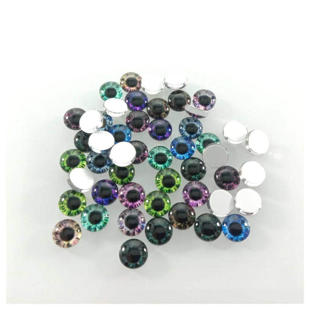 60pcs Mixed Dragon Eyes Round Glass Cabochon Flatback