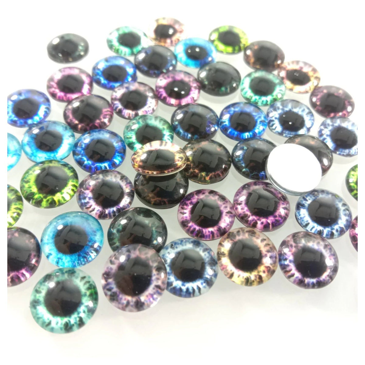60pcs Mixed Dragon Eyes Round Glass Cabochon Flatback