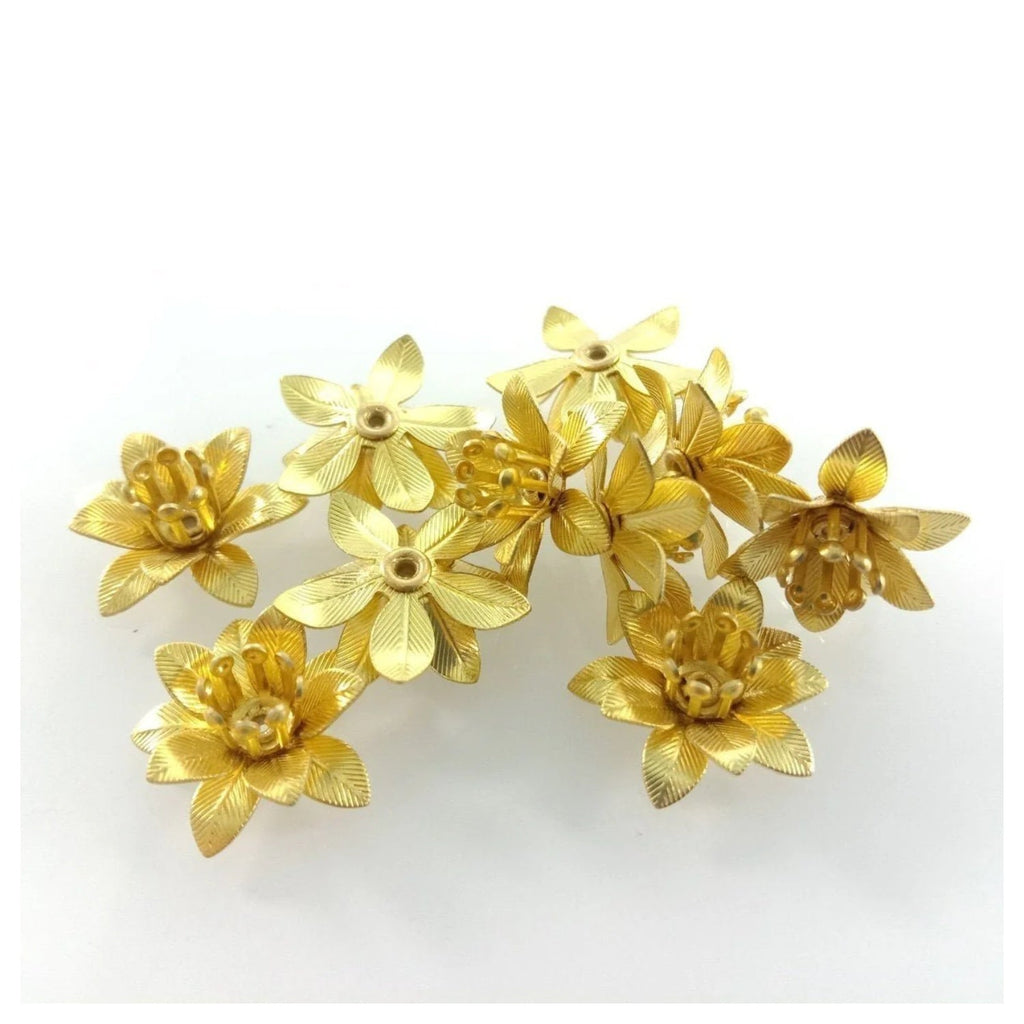 10pcs 6x15mm Copper Filigree Flowers Base Connector Bead Cap Charms – Brass