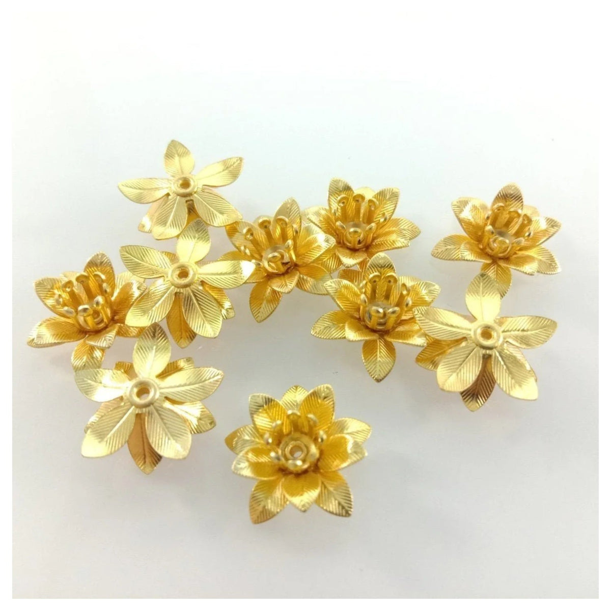 10pcs 6x15mm Copper Filigree Flowers Base Connector Bead Cap Charms – Gold