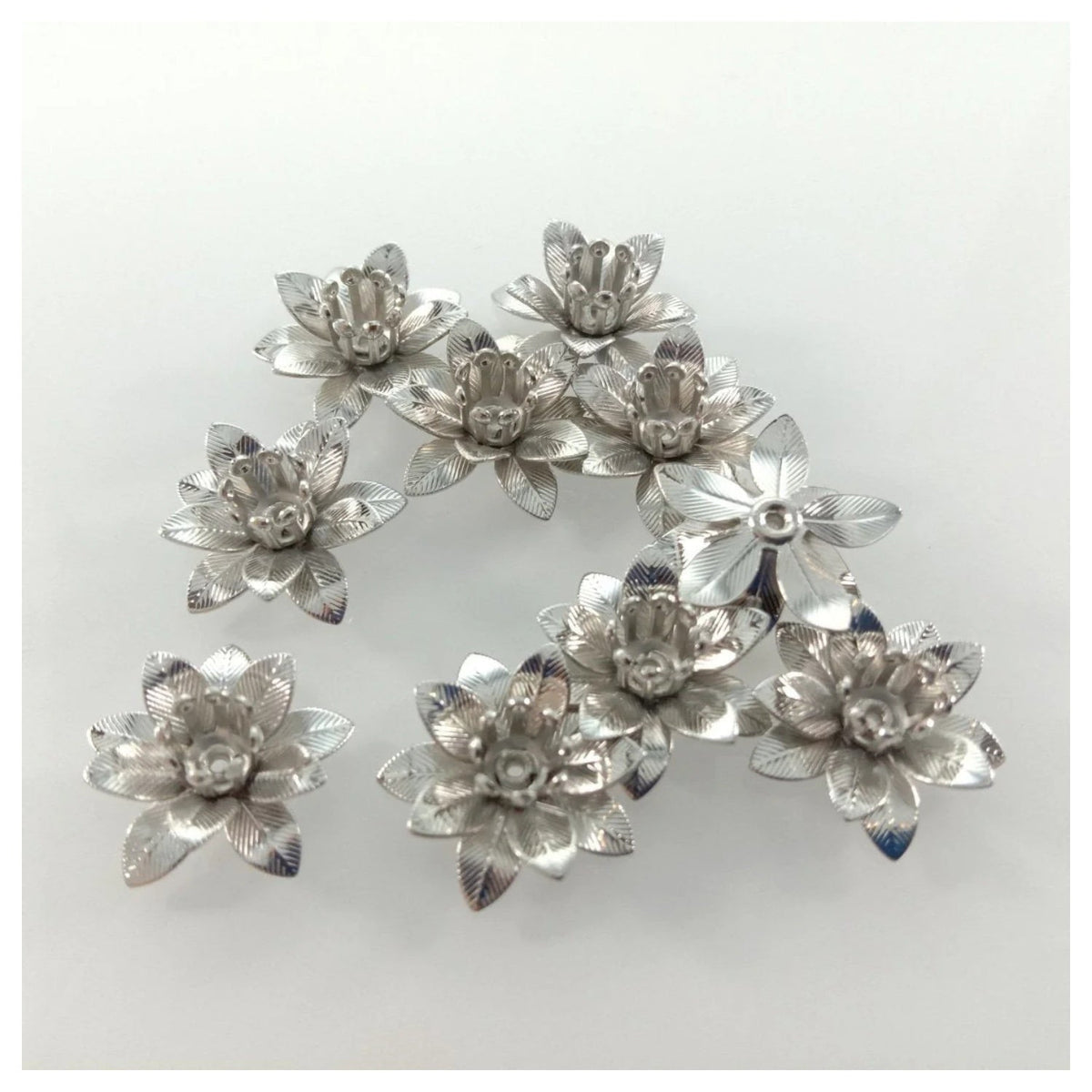 10pcs 6x15mm Copper Filigree Flowers Base Connector Bead Cap Charms – Rhodium