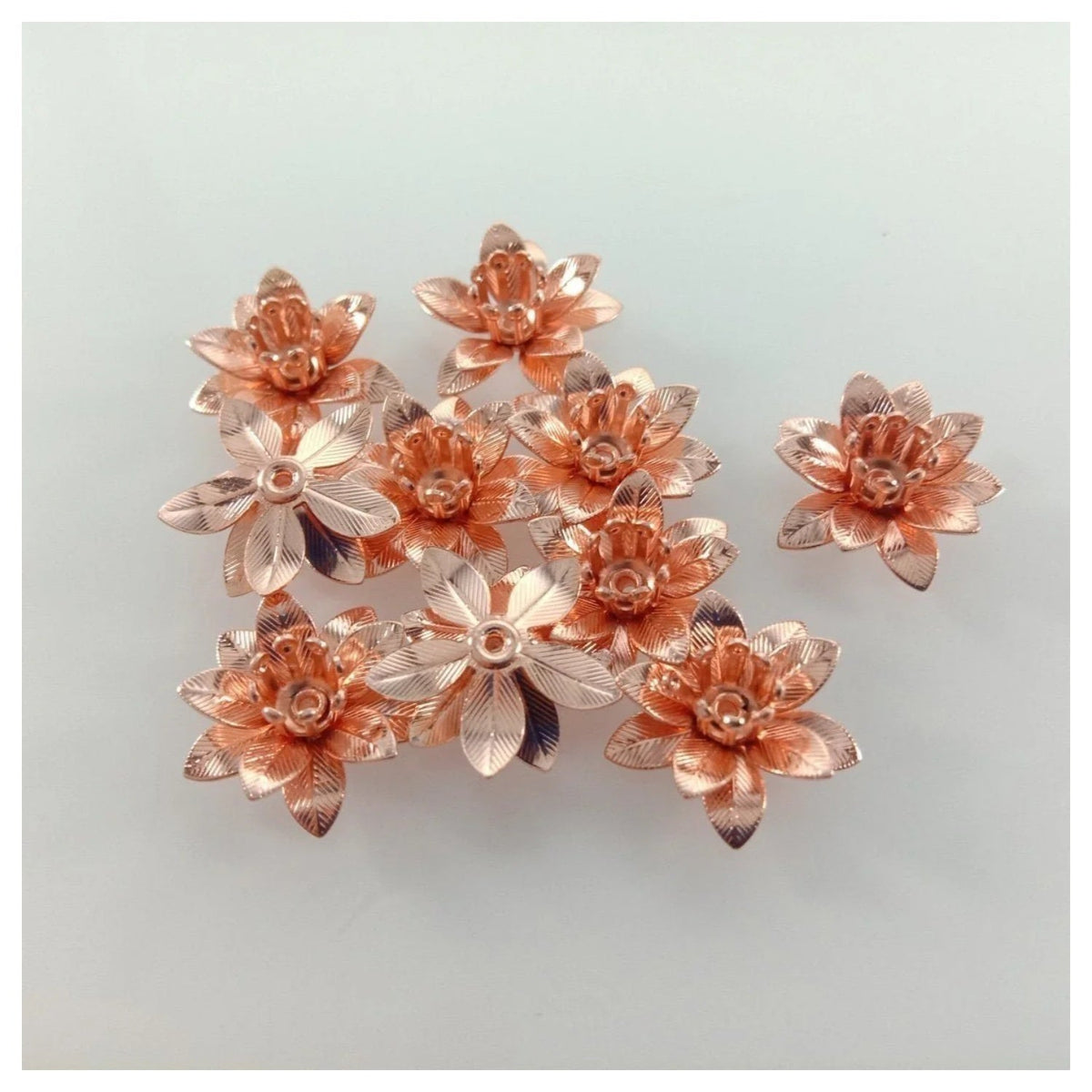 10pcs 6x15mm Copper Filigree Flowers Base Connector Bead Cap Charms – Rose Gold