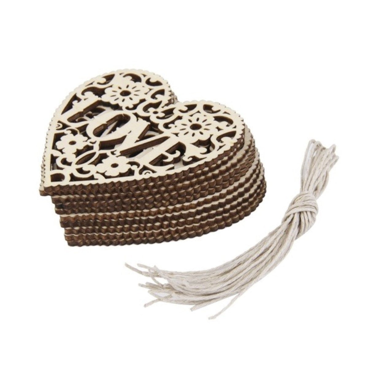10pcs 80mm Laser Cut Wooden Hearts with Hanging String