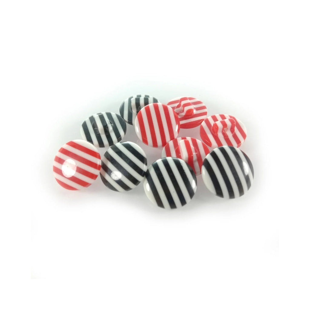 10 Pack Black & White Stripe Buttons with Loop Shank