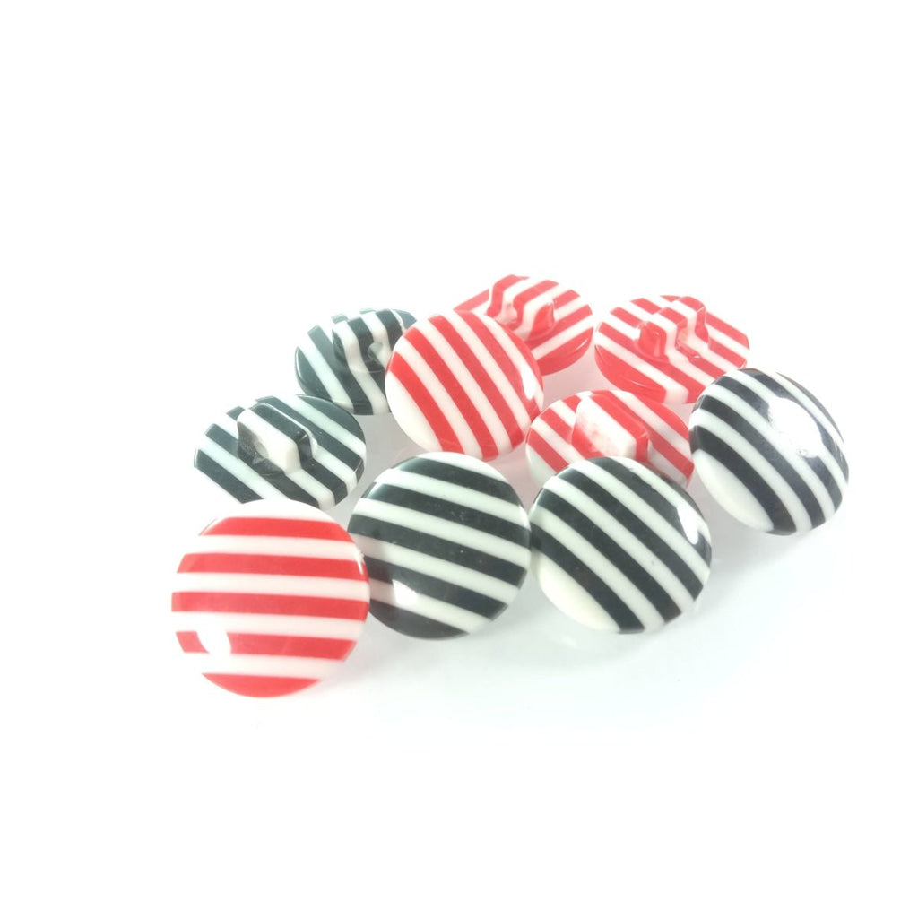 10 Pack Black & White Stripe Buttons with Loop Shank – 15mm, 18mm, 20mm