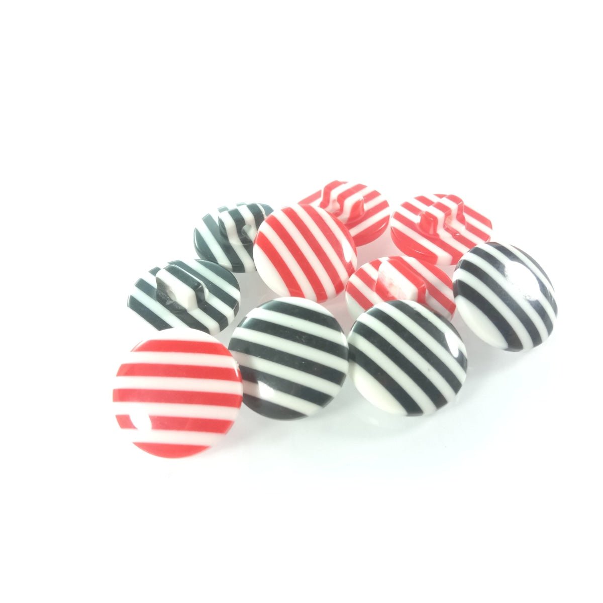 10 Pack Black & White Stripe Buttons with Loop Shank – 15mm, 18mm, 20mm