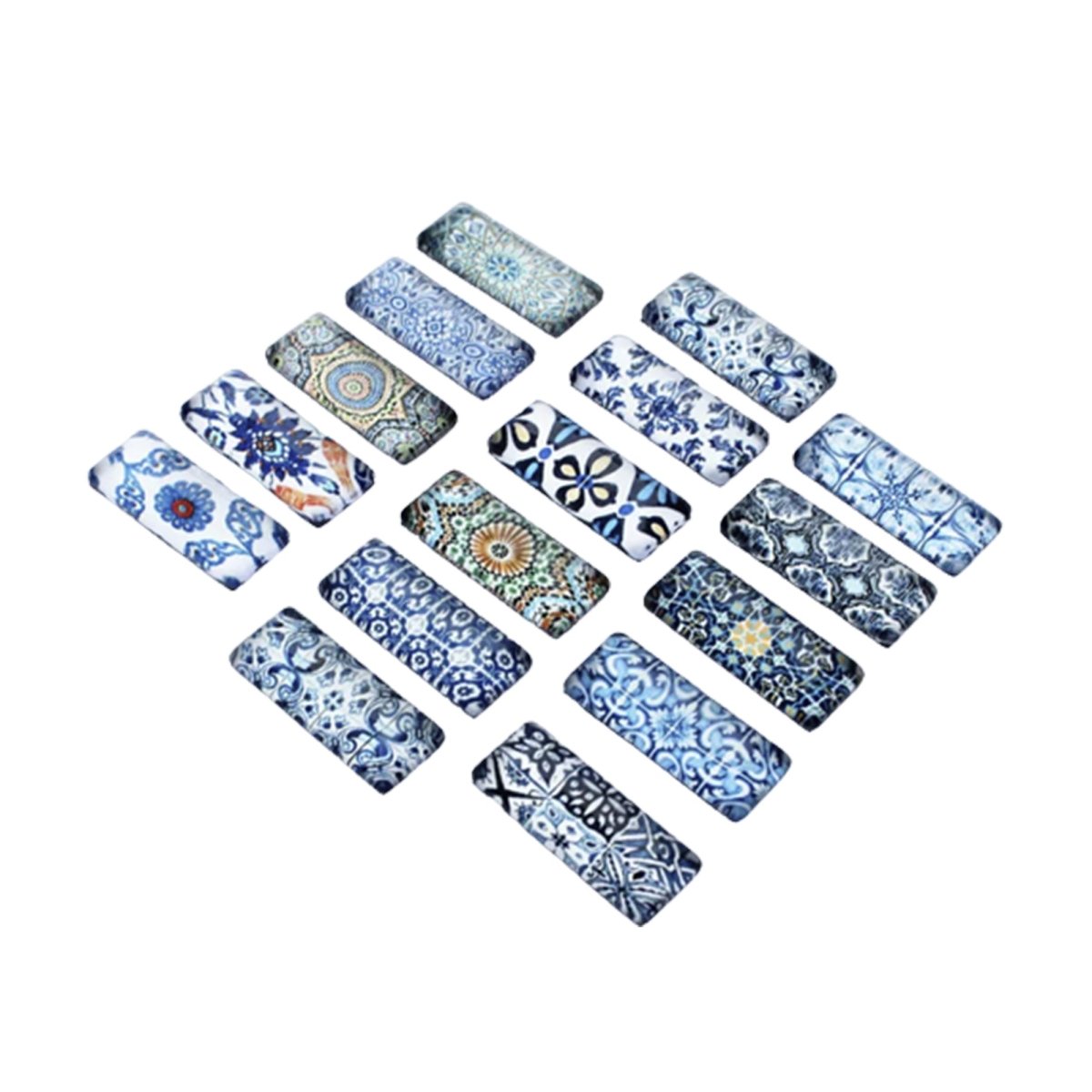 Blue and White Rectangle Glass Cabochons 10x25mm – 10pcs