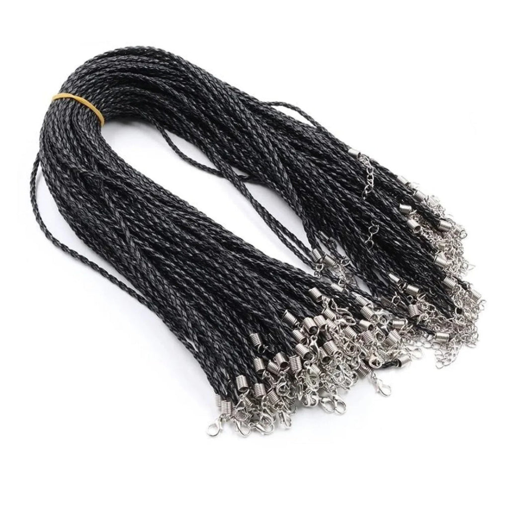 Braided Rope Necklaces with Pendant Charms – 10pcs 3mm Black