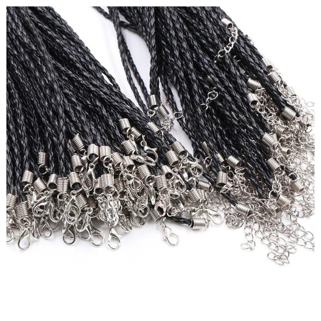 Braided Rope Necklaces with Pendant Charms – 10pcs 3mm Black