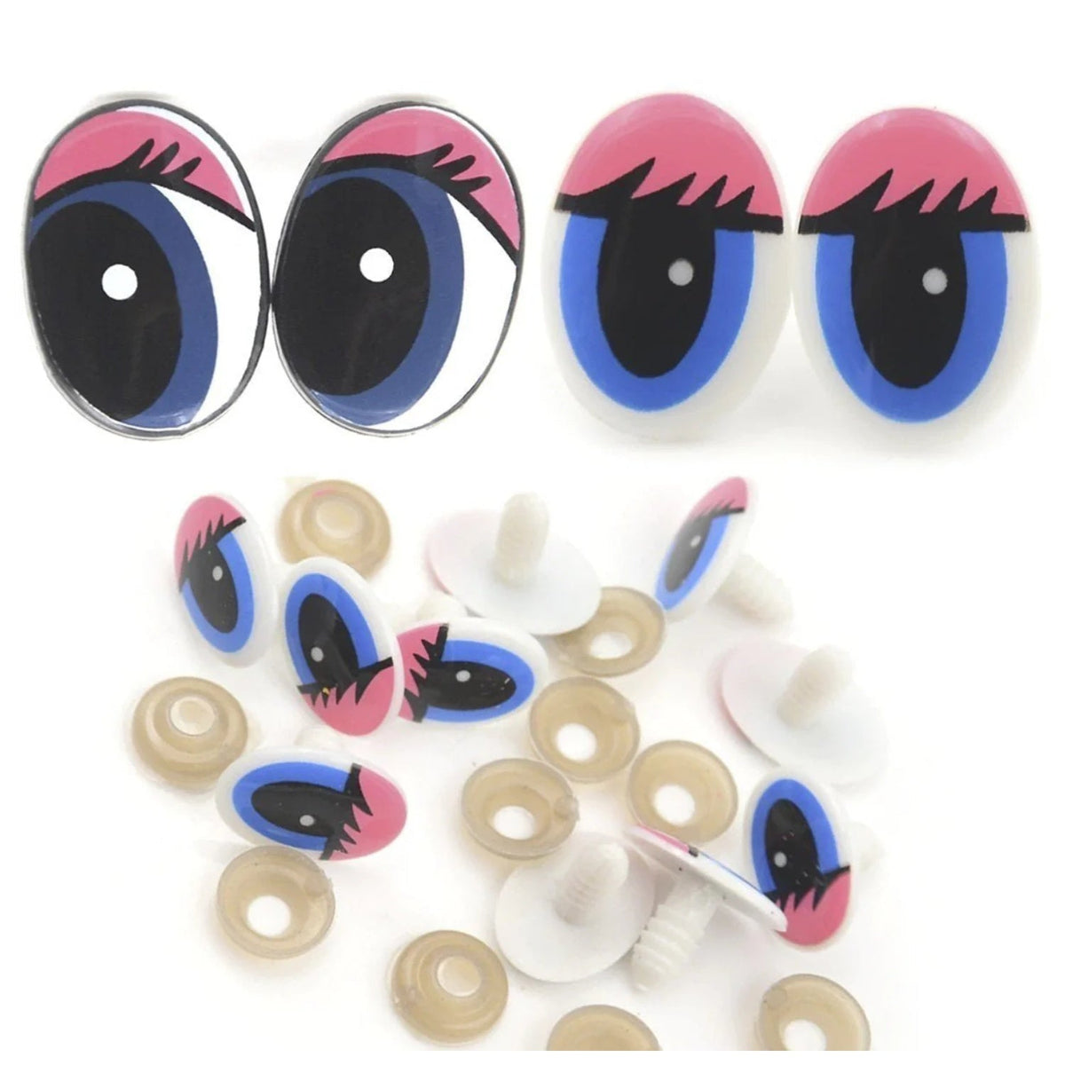 10 Safety Eyes 21-24mm Plastic Oval Doll Eyes with Screw Backing