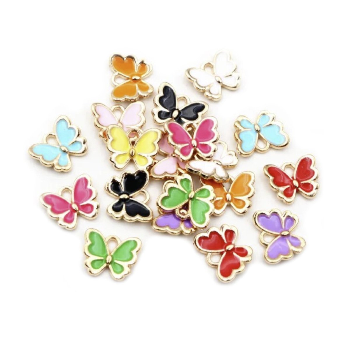 10 Enamel Rhinestone Loop Charms DIY Pendant Set – Butterflies 13x10mm