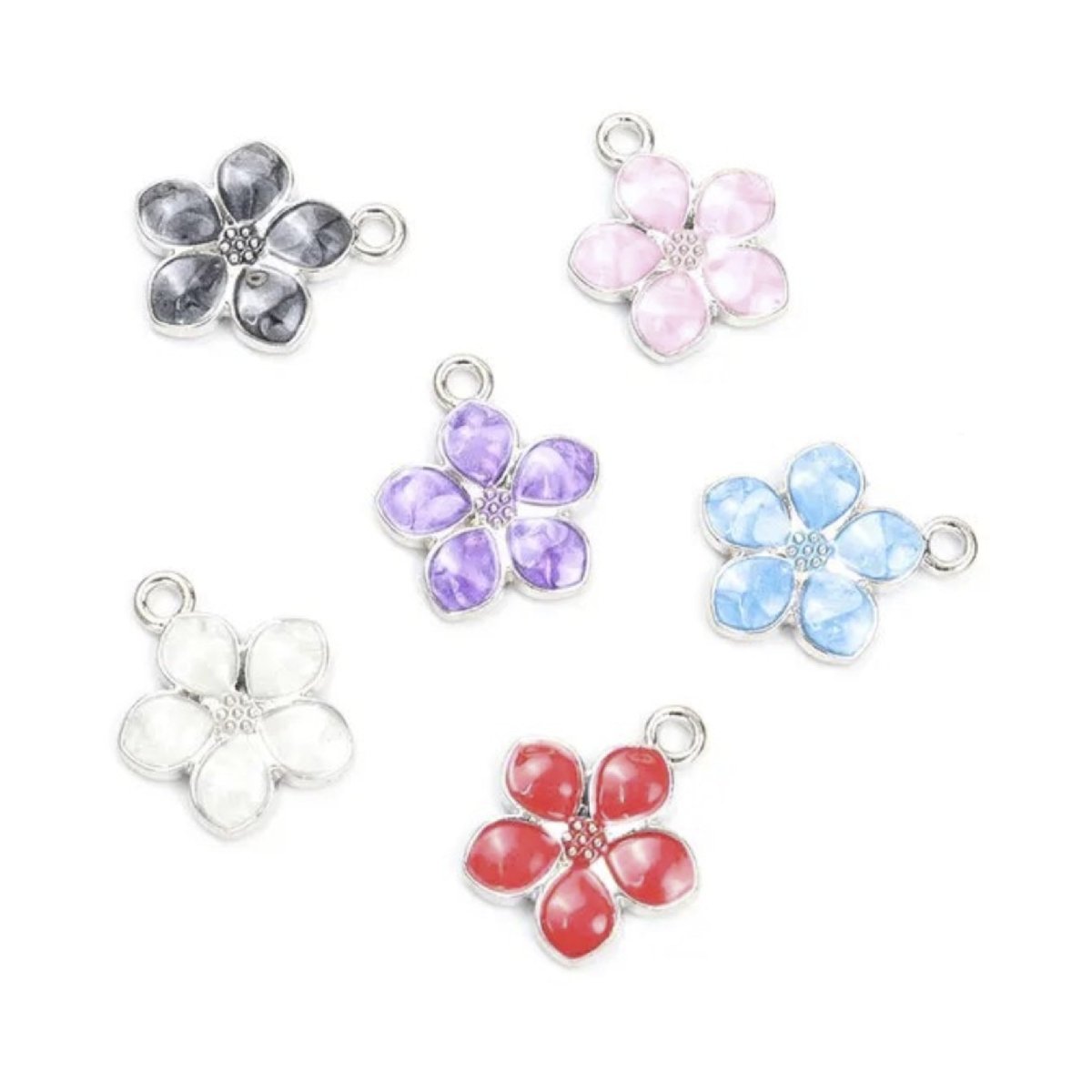 10 Enamel Rhinestone Loop Charms DIY Pendant Set – Flowers 17x14mm