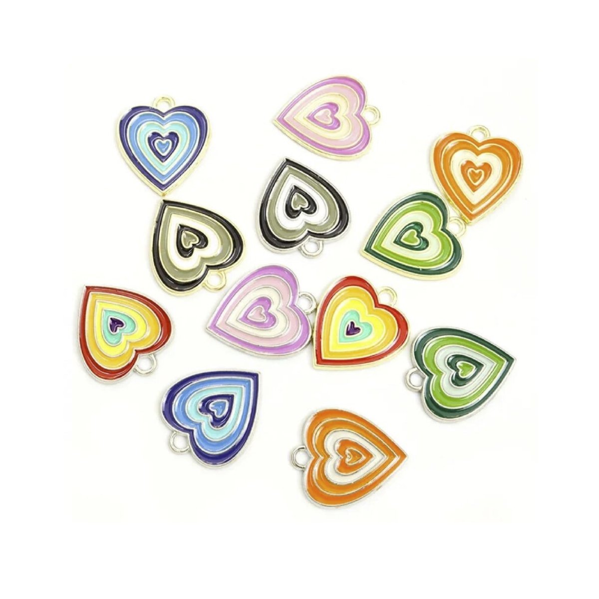 10 Enamel Rhinestone Loop Charms DIY Pendant Set – Hearts 19x18mm