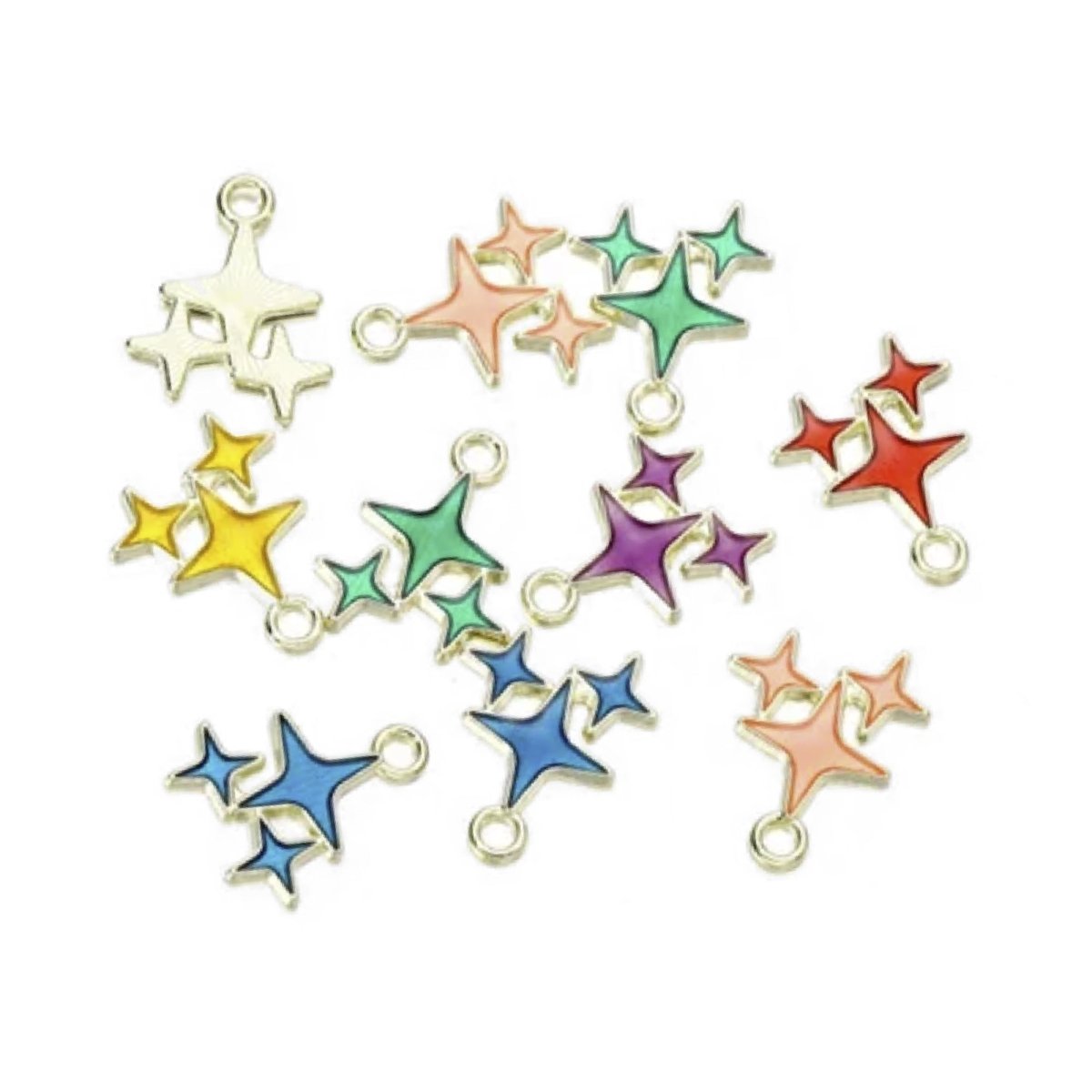 10 Enamel Rhinestone Loop Charms DIY Pendant Set – Stars 17x14mm