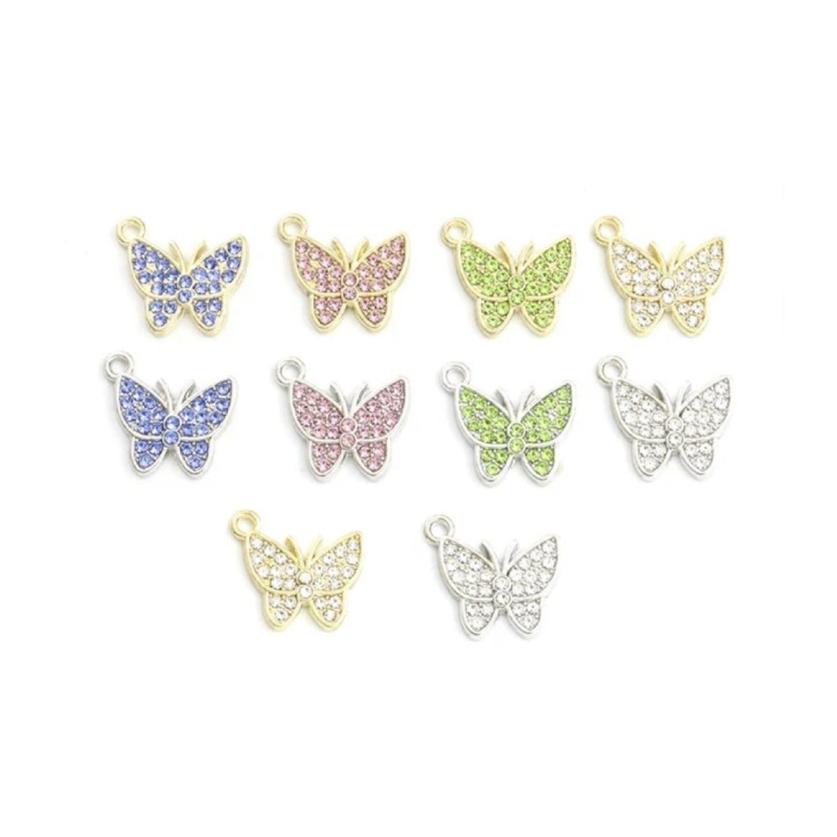 10 Enamel Rhinestone Loop Charms DIY Pendant Set – Butterflies 17x16mm