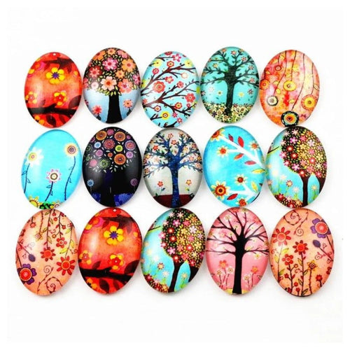 10 Glass Cabochons Oval 18x25mm Jewellery Accessories – TREES 7