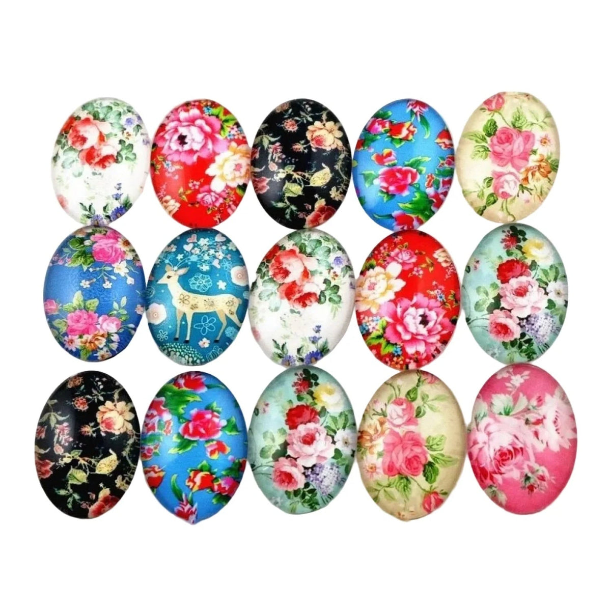 Glass Cabochons Oval 18x25mm Flower Design 3 – Pack of 10