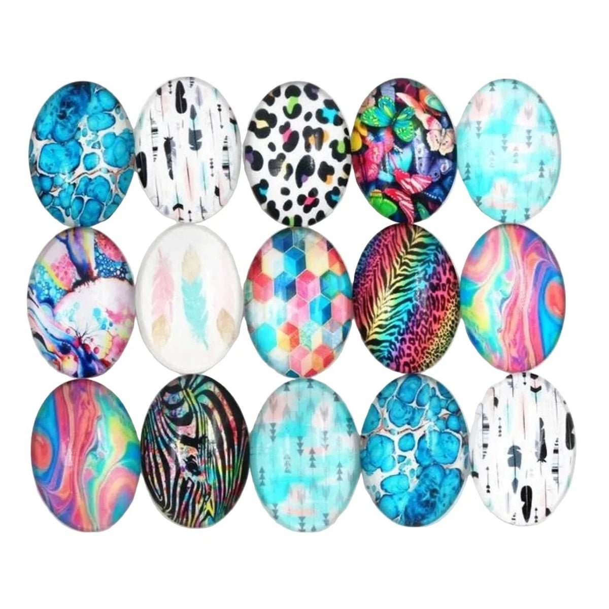 Glass Cabochons Oval 18x25mm Pack of 10 Pattern 9