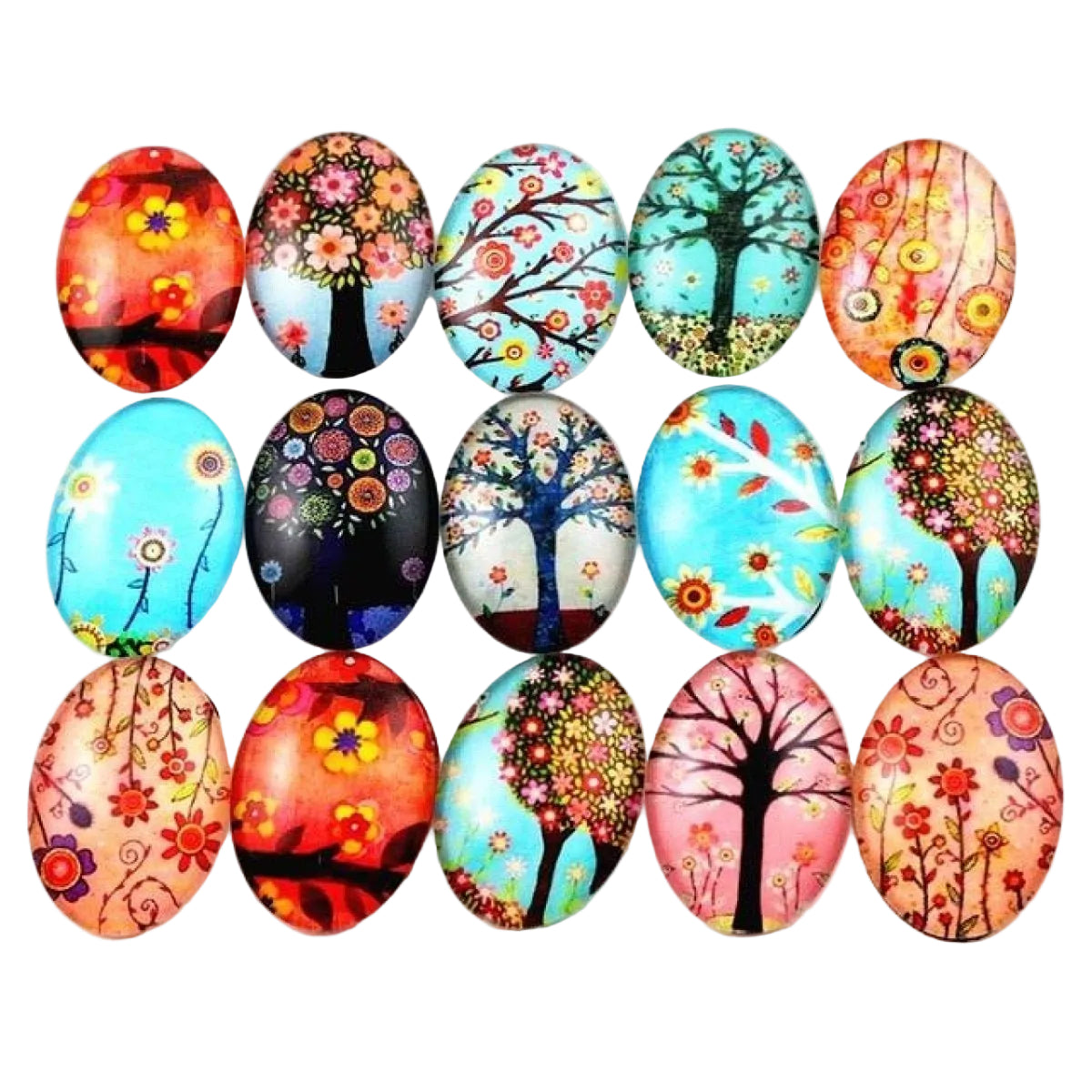 10pcs Glass Cabochons Oval 18x25mm Tree Design 7