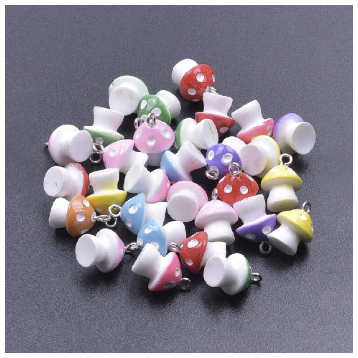 Miniature Garden Animal Charms with Loop Pendant – 10pcs – Opaque Mushrooms