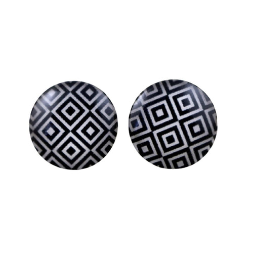 10 Photo Glass Cabochons 12mm Black White Squares