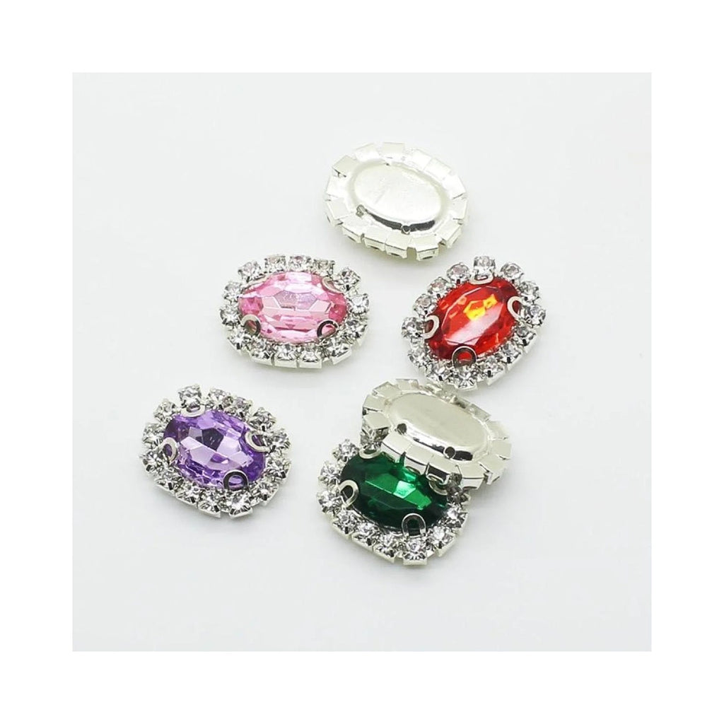 10 Rhinestone Cabochon Clothing Buttons 15x20mm Mixed Colours