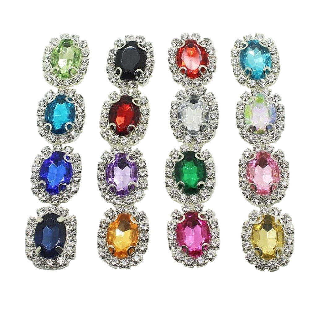 10 Rhinestone Cabochon Clothing Buttons 15x20mm Mixed Colours