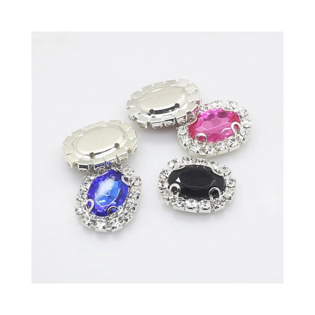 10 Rhinestone Cabochon Clothing Buttons 15x20mm Mixed Colours