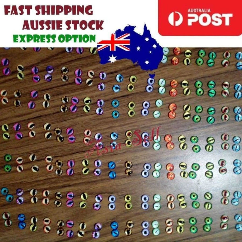 10 Round 15mm Glass Eyes – Dragon, Lizard, Frog