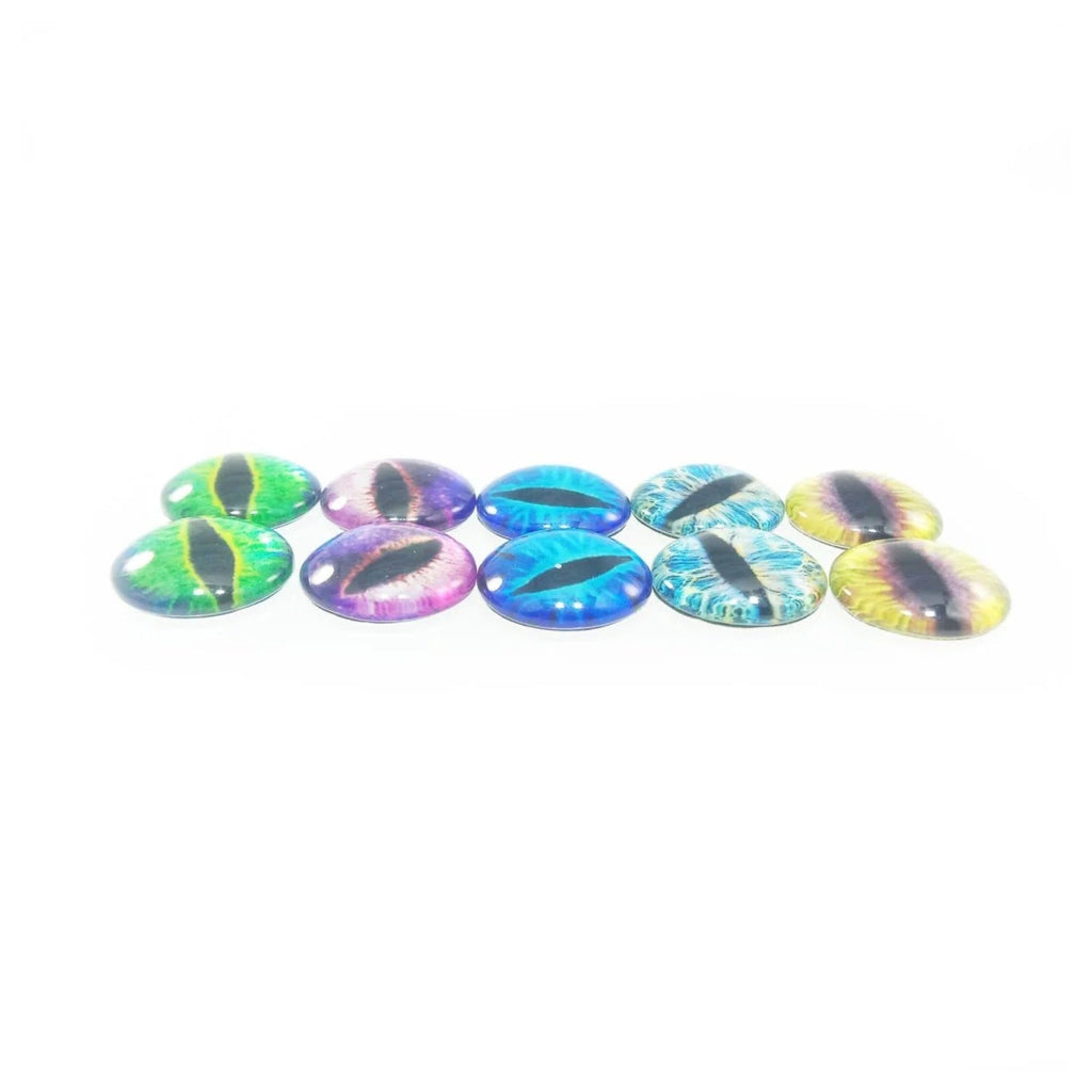 10 Round 15mm Glass Eyes – Dragon, Lizard, Frog