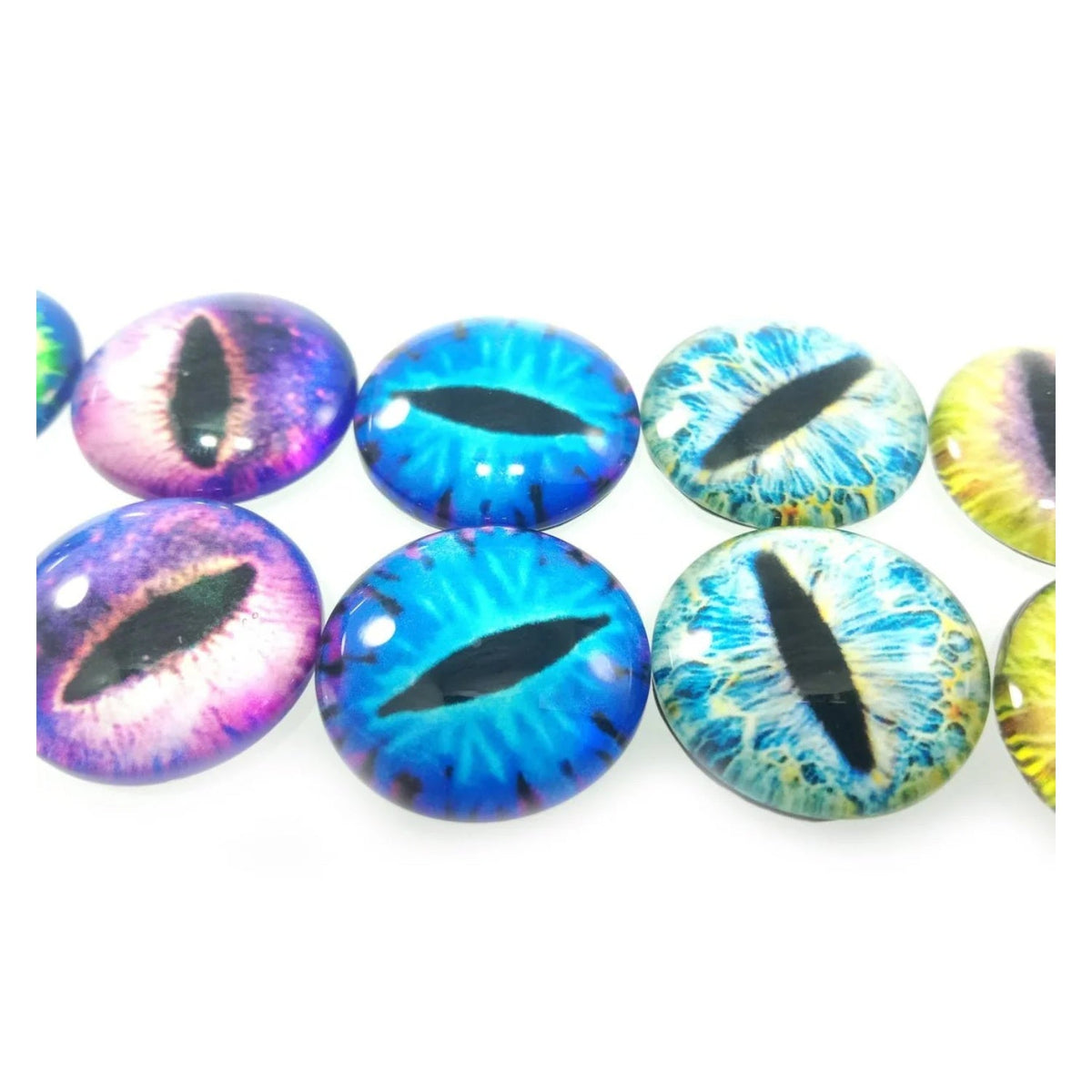 10 Round 15mm Glass Eyes – Dragon, Lizard, Frog
