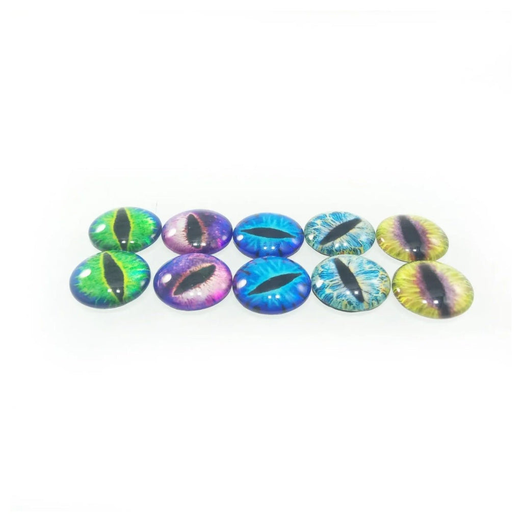 10 Round 15mm Glass Eyes – Dragon, Lizard, Frog