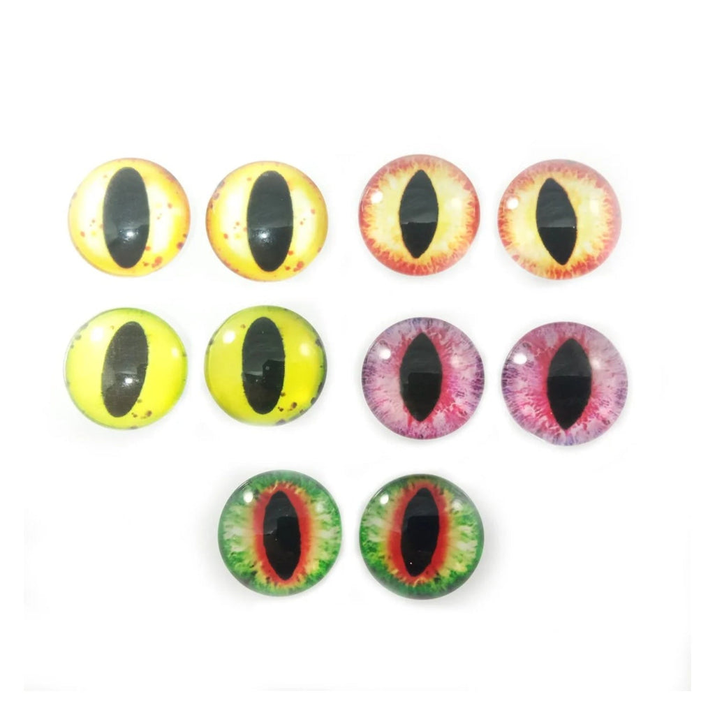 10 Round 20mm Glass Eyes – Dragon, Lizard, Frog