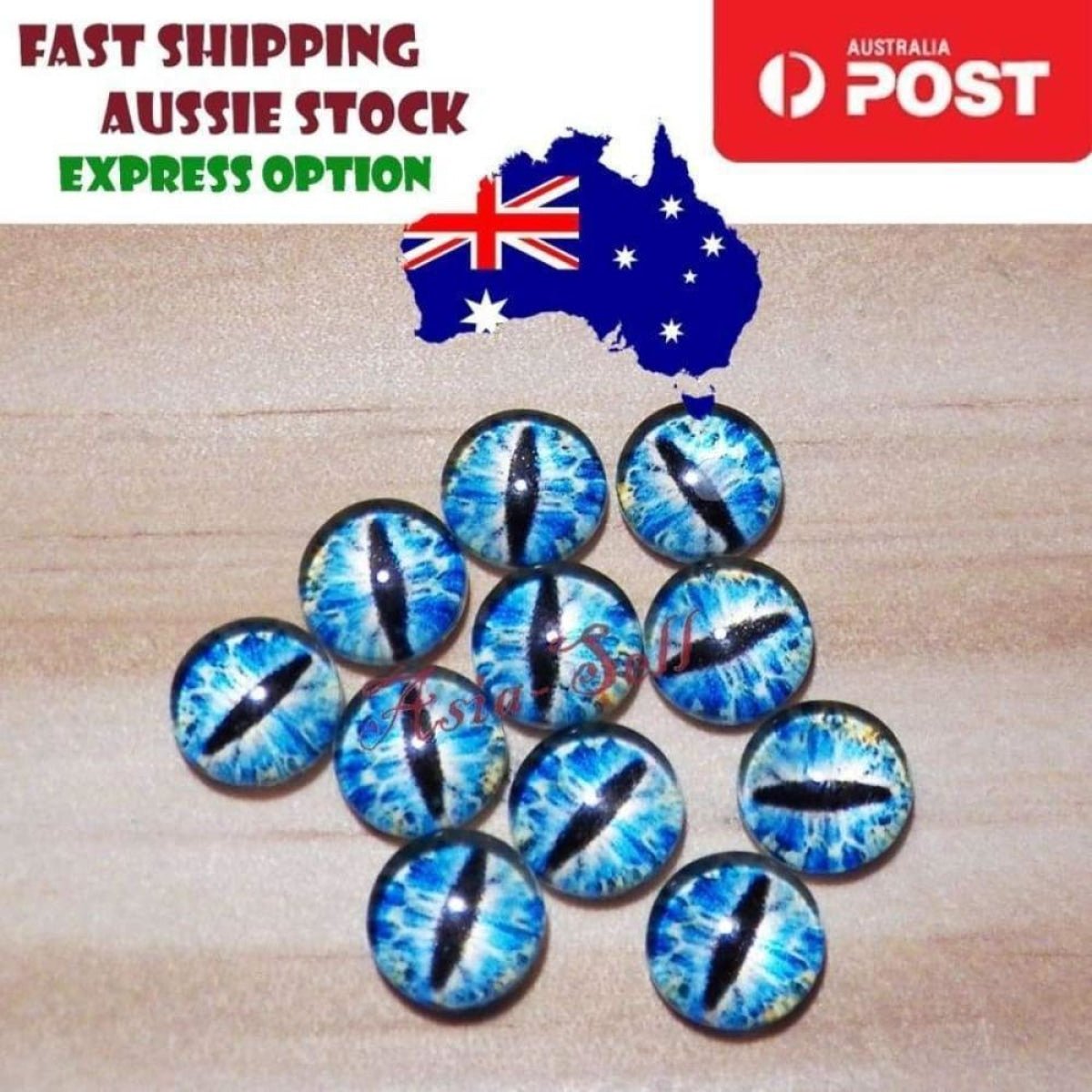 10 Round 20mm Glass Eyes – Dragon, Lizard, Frog