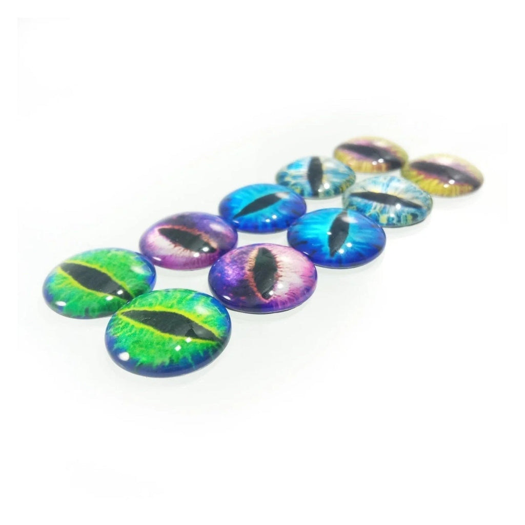 10 Round 20mm Glass Eyes – Dragon, Lizard, Frog