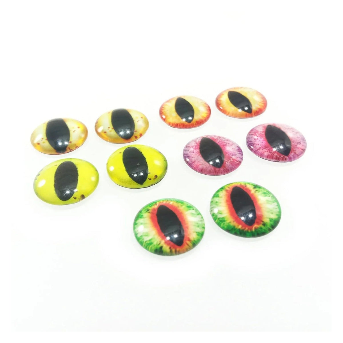 10 Round 20mm Glass Eyes – Dragon, Lizard, Frog