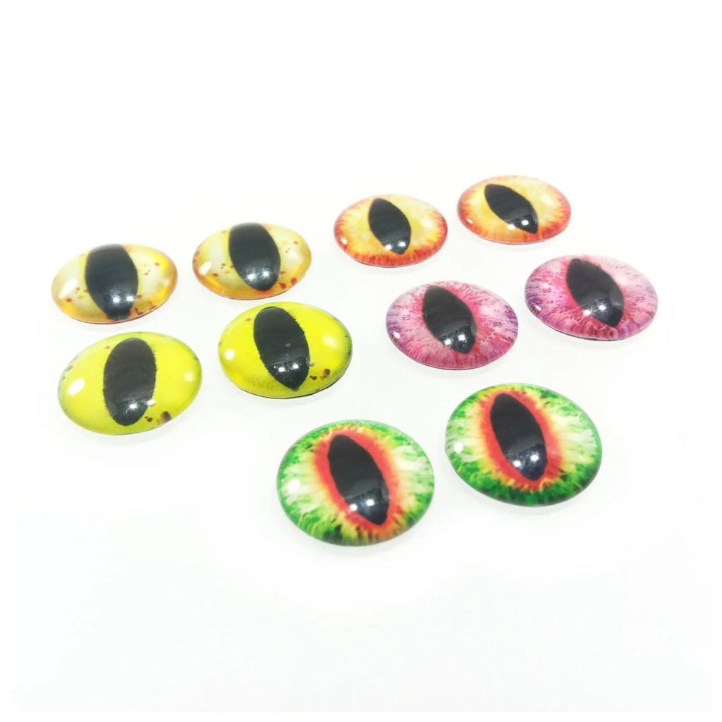 10 Round 20mm Glass Eyes – Dragon, Lizard, Frog